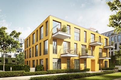 Neubauprojekt im 4. Bauabschnitt des Ackermannbogens: Petra-Kelly-Straße 1. Foto: Bauwerk Capital