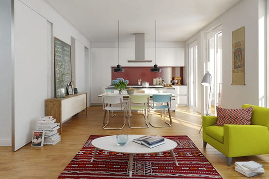 offene_wohn_essbereiche Offene Grundrisse und kombinierte Wohn-Koch-Essbereiche werden Trend in 2016 - hier im Neubauprojekt "May und Nielsen" in Berlin-Weißensee. Foto: BUWOG Group