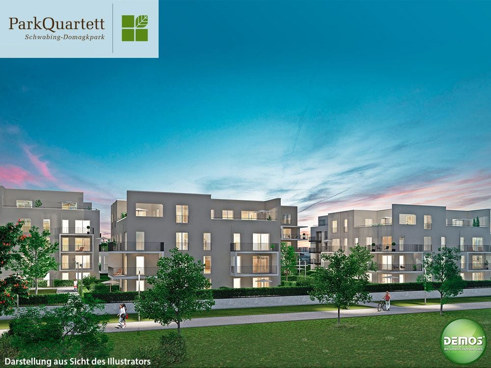 Eines der attraktiven Bauvorhaben in der Parkstadt Schwabing: Park Quartett Schwabing. Foto: DEMOS Wohnbau