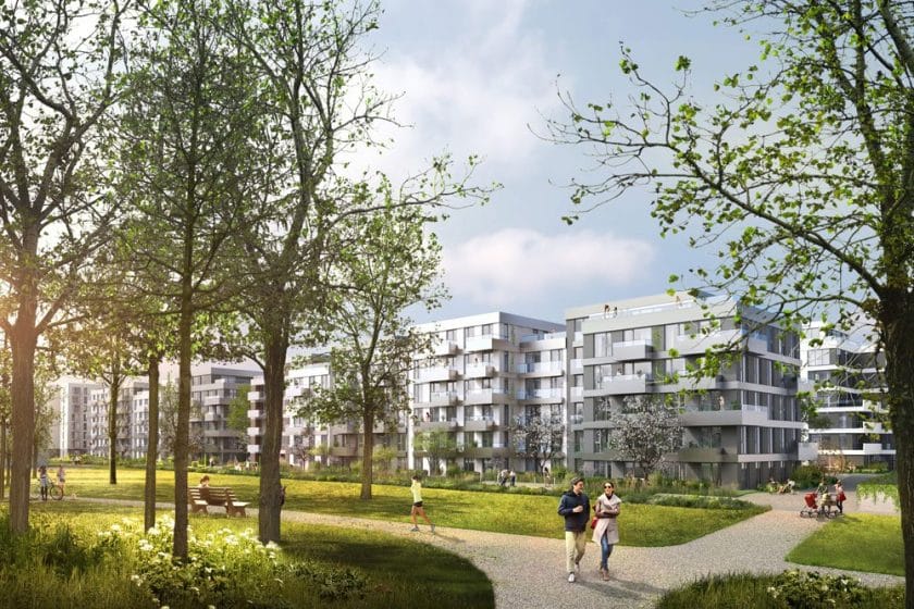 Viel Grün und Freizeitflächen: das Neubauprojekt Luisenpark-Mitte. Bild: Instone