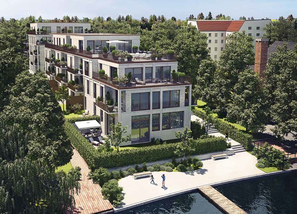 "Criteria for optimal investment in German real estate". Title picture: Berlin-Köpenick new build real estate development project Living Spree 2.0 from developer BEWOCON. ﻿