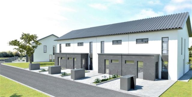 "New laws, new funding standards for energy-efficient 'KfW houses' in Germany" – Title picture: terraced houses built to KfW-55 standards from the new build property development project "Hans-Heinrich-Lünstedt-Straße" by Basora Hausbau. SOLD OUT. ﻿