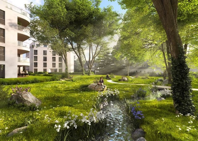 Das Neubau-Ensemble "HAINBRUNNENPARK" in Forchheim neben der hochwertigen Ausstattung mit einer wunderschön gestalteten, hochwertigen Gartenanlage. Bildquelle: BPD Immobilienentwicklung GmbH Niederlassung Nürnberg.