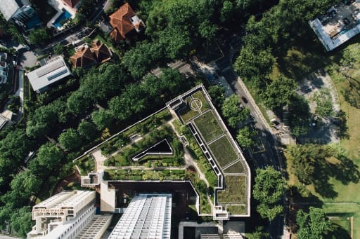 Ein begrüntes Quartier mit Dachgärten entspricht der Freiraum und Klima Satzung in Frankfurt