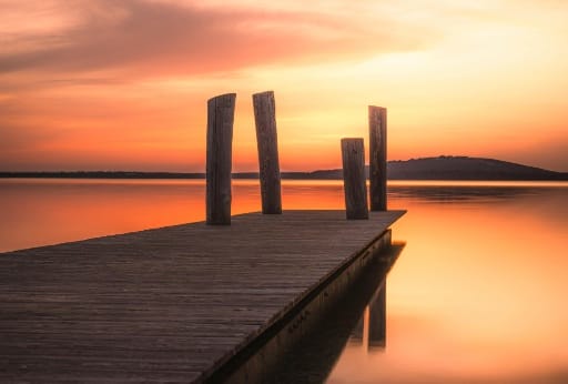 Blick vom Steg auf den Störmthaler See