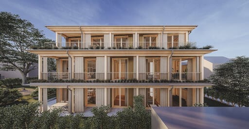 Große Balkone und Terrassen. Die Gestaltung von Außenflächen ist geregelt in der WEG. 