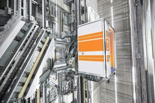 Ansicht der Mechanik, die beim Aufzugssystem MULTI zum Einsatz kommt.