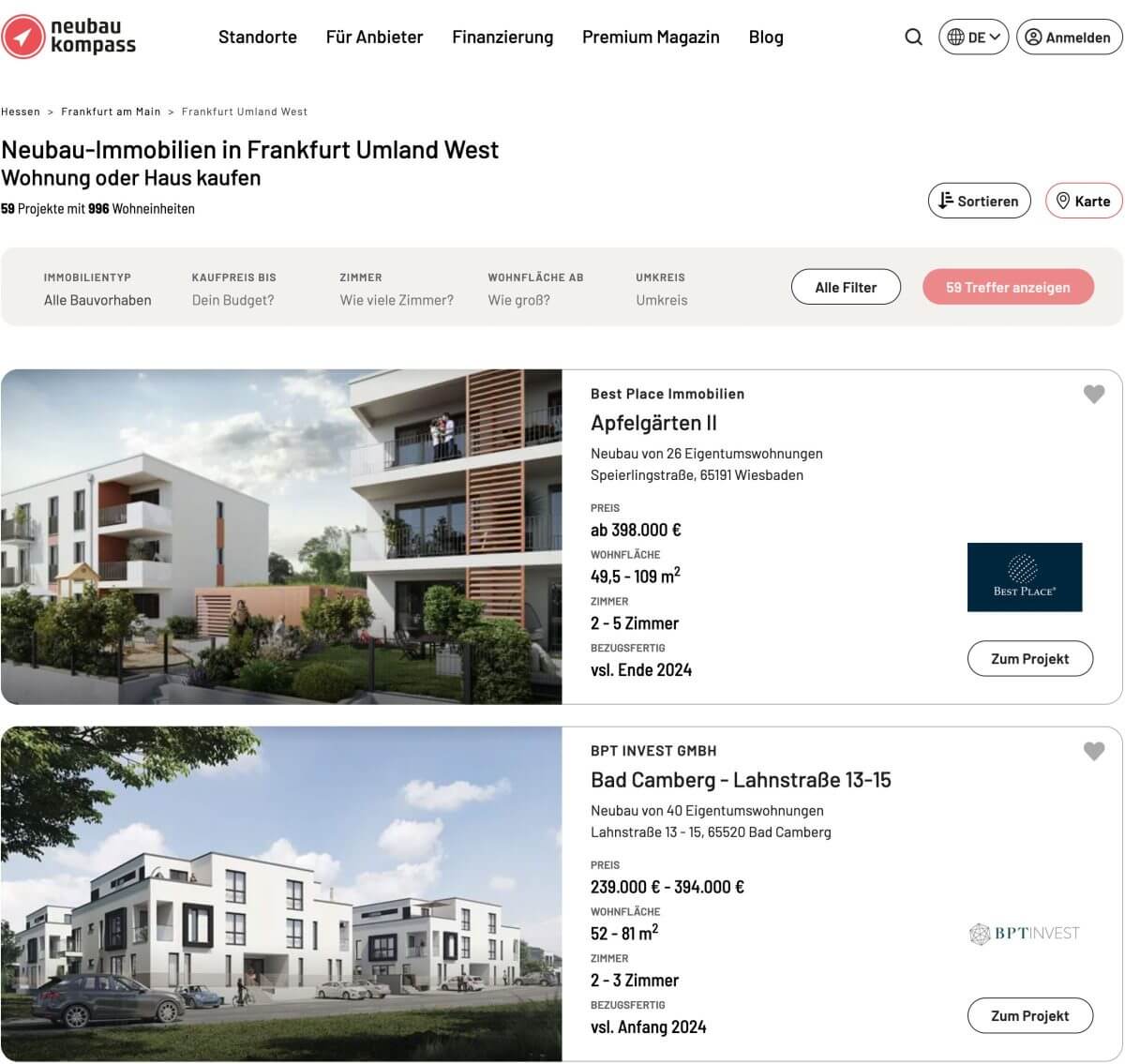 neubau kompass Projektliste