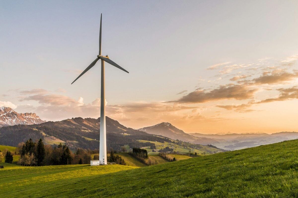 Windrad auf einem Feld im Abendlicht – ein Symbol für erneuerbare Energie, die bei dynamischen Stromtarifen gezielt genutzt werden kann.