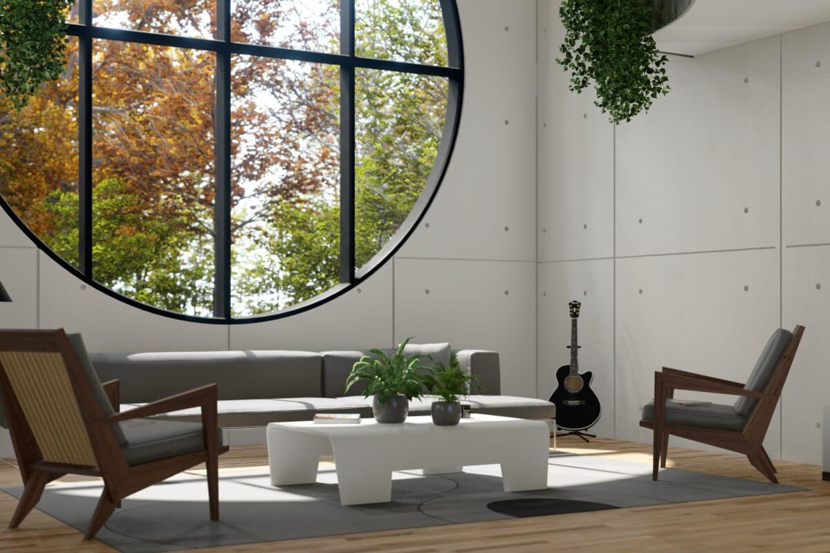 Wohnzimmer mit großem Fenster