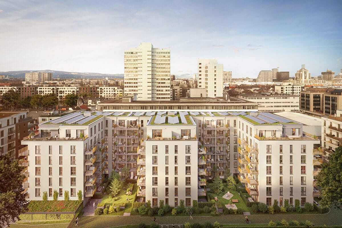 Neubau-Quartier mit Photovoltaik-Anlagen